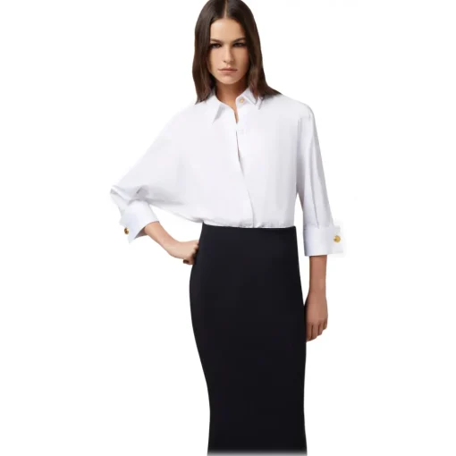 Elisabetta Franchi Jackets|Dresses-- Shirt and Mermaid Skirt Dress - White/Black - Dress - Made in Italy - Luxury Exclusive Collection - Avvenice
