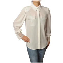 Elisabetta Franchi Shirts-- Shirt with Long Sleeve - White - Shirt - Made in Italy - Luxury Exclusive Collection - Avvenice