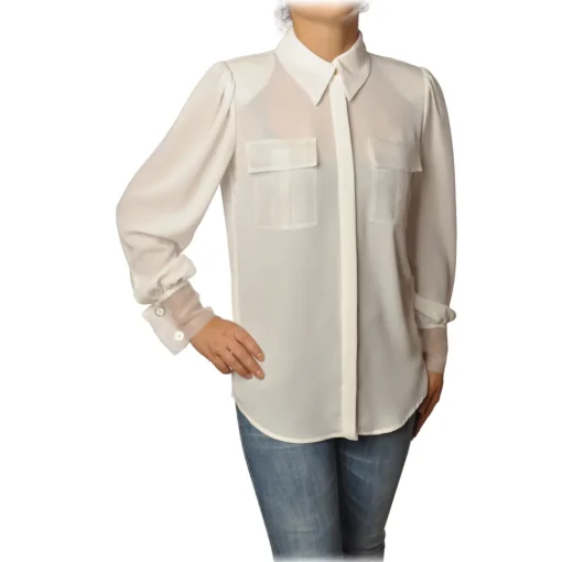 Elisabetta Franchi Shirts-- Shirt with Long Sleeve - White - Shirt - Made in Italy - Luxury Exclusive Collection - Avvenice