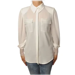 Elisabetta Franchi Shirts-- Shirt with Long Sleeve - White - Shirt - Made in Italy - Luxury Exclusive Collection - Avvenice