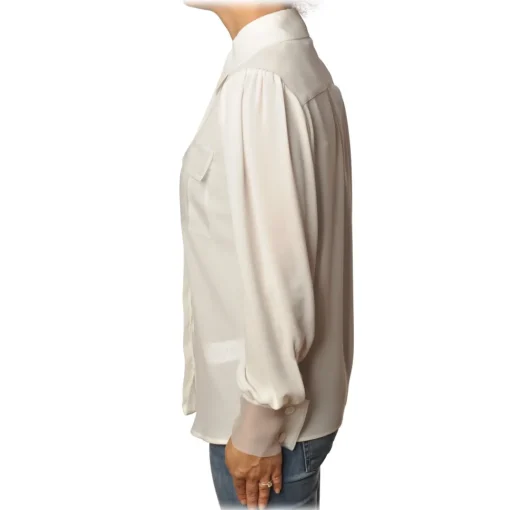 Elisabetta Franchi Shirts-- Shirt with Long Sleeve - White - Shirt - Made in Italy - Luxury Exclusive Collection - Avvenice