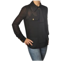 Elisabetta Franchi Shirts-- Shirt with Long Sleeve - Black - Shirt - Made in Italy - Luxury Exclusive Collection - Avvenice