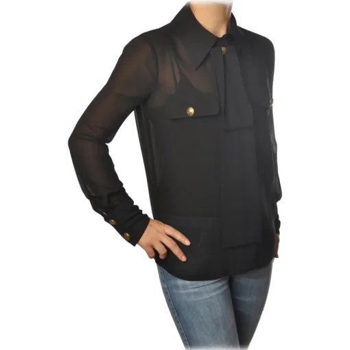 Elisabetta Franchi Shirts-- Shirt with Long Sleeve - Black - Shirt - Made in Italy - Luxury Exclusive Collection - Avvenice