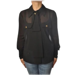 Elisabetta Franchi Shirts-- Shirt with Long Sleeve - Black - Shirt - Made in Italy - Luxury Exclusive Collection - Avvenice