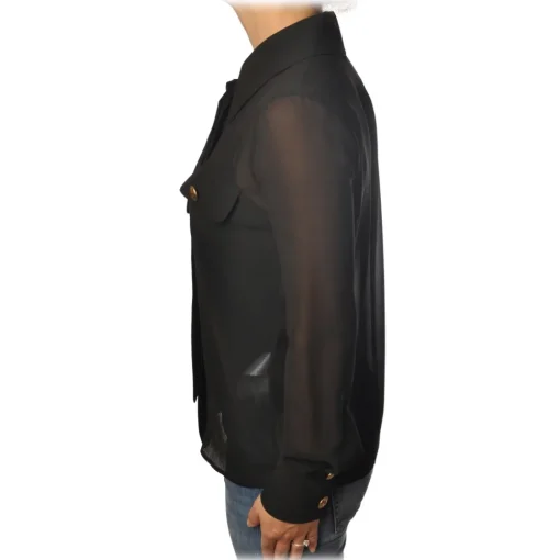 Elisabetta Franchi Shirts-- Shirt with Long Sleeve - Black - Shirt - Made in Italy - Luxury Exclusive Collection - Avvenice