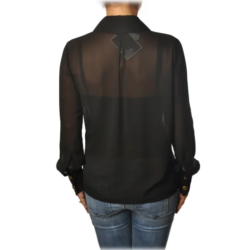 Elisabetta Franchi Shirts-- Shirt with Long Sleeve - Black - Shirt - Made in Italy - Luxury Exclusive Collection - Avvenice
