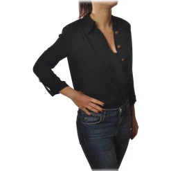 Elisabetta Franchi Shirts-- Shirt with 3/4 Sleeve - Black - Shirt - Made in Italy - Luxury Exclusive Collection - Avvenice