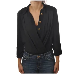 Elisabetta Franchi Shirts-- Shirt with 3/4 Sleeve - Black - Shirt - Made in Italy - Luxury Exclusive Collection - Avvenice