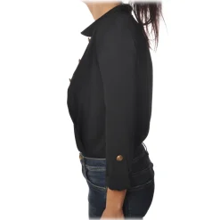 Elisabetta Franchi Shirts-- Shirt with 3/4 Sleeve - Black - Shirt - Made in Italy - Luxury Exclusive Collection - Avvenice