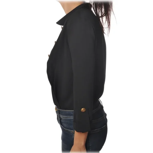 Elisabetta Franchi Shirts-- Shirt with 3/4 Sleeve - Black - Shirt - Made in Italy - Luxury Exclusive Collection - Avvenice