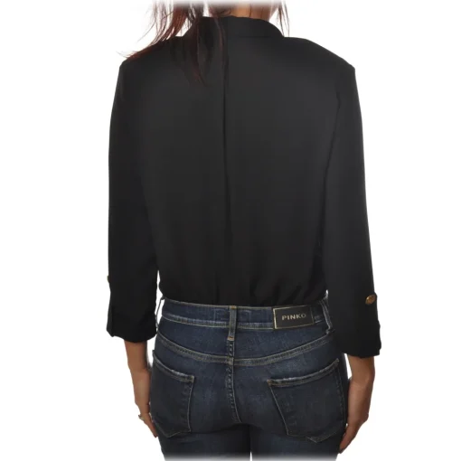 Elisabetta Franchi Shirts-- Shirt with 3/4 Sleeve - Black - Shirt - Made in Italy - Luxury Exclusive Collection - Avvenice