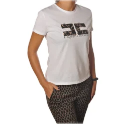 Elisabetta Franchi T-shirt-- Short Sleeve Round Neck T-Shirt - Chalk - T-Shirt - Made in Italy - Luxury Exclusive Collection - Avvenice