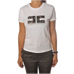 Elisabetta Franchi T-shirt-- Short Sleeve Round Neck T-Shirt - Chalk - T-Shirt - Made in Italy - Luxury Exclusive Collection - Avvenice
