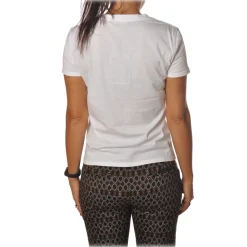 Elisabetta Franchi T-shirt-- Short Sleeve Round Neck T-Shirt - Chalk - T-Shirt - Made in Italy - Luxury Exclusive Collection - Avvenice
