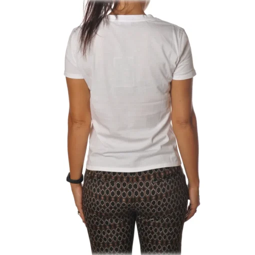 Elisabetta Franchi T-shirt-- Short Sleeve Round Neck T-Shirt - Chalk - T-Shirt - Made in Italy - Luxury Exclusive Collection - Avvenice