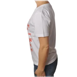 Elisabetta Franchi T-shirt-- Short Sleeve Round Neck T-Shirt Logo - White - T-Shirt - Made in Italy - Luxury Exclusive Collection - Avvenice