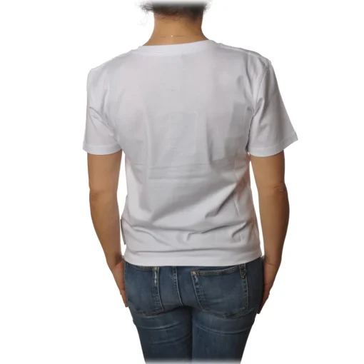 Elisabetta Franchi T-shirt-- Short Sleeve Round Neck T-Shirt Logo - White - T-Shirt - Made in Italy - Luxury Exclusive Collection - Avvenice
