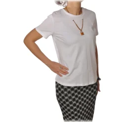 Elisabetta Franchi T-shirt-- Short Sleeve T-Shirt with Detail - White - T-Shirt - Made in Italy - Luxury Exclusive Collection - Avvenice