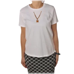 Elisabetta Franchi T-shirt-- Short Sleeve T-Shirt with Detail - White - T-Shirt - Made in Italy - Luxury Exclusive Collection - Avvenice