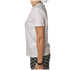 Elisabetta Franchi T-shirt-- Short Sleeve T-Shirt with Detail - White - T-Shirt - Made in Italy - Luxury Exclusive Collection - Avvenice