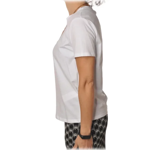 Elisabetta Franchi T-shirt-- Short Sleeve T-Shirt with Detail - White - T-Shirt - Made in Italy - Luxury Exclusive Collection - Avvenice