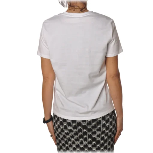 Elisabetta Franchi T-shirt-- Short Sleeve T-Shirt with Detail - White - T-Shirt - Made in Italy - Luxury Exclusive Collection - Avvenice