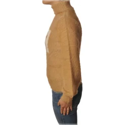 Elisabetta Franchi Knitwears-- Short Sweater High Collar - Champagne Terra - Sweater - Made in Italy - Luxury Exclusive Collection - Avvenice