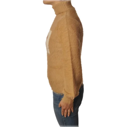 Elisabetta Franchi Knitwears-- Short Sweater High Collar - Champagne Terra - Sweater - Made in Italy - Luxury Exclusive Collection - Avvenice