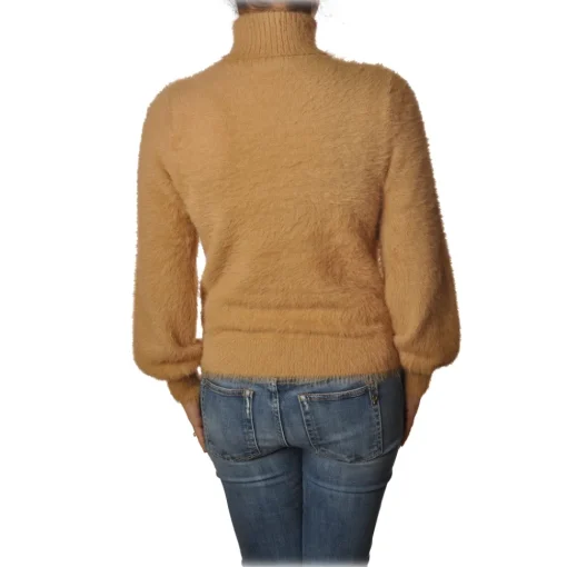 Elisabetta Franchi Knitwears-- Short Sweater High Collar - Champagne Terra - Sweater - Made in Italy - Luxury Exclusive Collection - Avvenice
