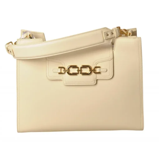 Elisabetta Franchi Bags-- Shoulder Bag in Eco-Leather with Gold Logo - Butter - Bag - Made in Italy - Luxury Exclusive Collection - Avvenice