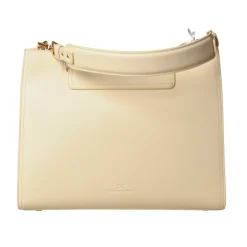 Elisabetta Franchi Bags-- Shoulder Bag in Eco-Leather with Gold Logo - Butter - Bag - Made in Italy - Luxury Exclusive Collection - Avvenice