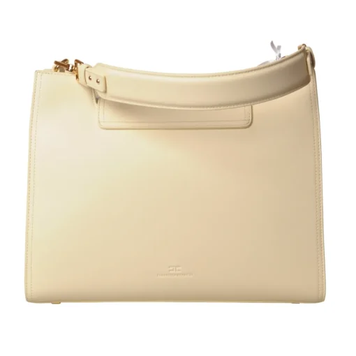 Elisabetta Franchi Bags-- Shoulder Bag in Eco-Leather with Gold Logo - Butter - Bag - Made in Italy - Luxury Exclusive Collection - Avvenice