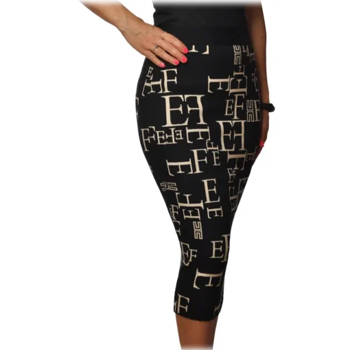 Elisabetta Franchi Skirts-- Skirt in Logo Fantasy - Black/White - Skirt - Made in Italy - Luxury Exclusive Collection - Avvenice