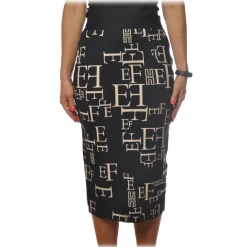 Elisabetta Franchi Skirts-- Skirt in Logo Fantasy - Black/White - Skirt - Made in Italy - Luxury Exclusive Collection - Avvenice