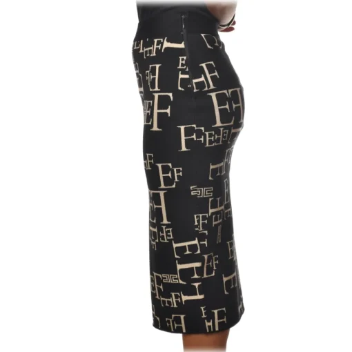 Elisabetta Franchi Skirts-- Skirt in Logo Fantasy - Black/White - Skirt - Made in Italy - Luxury Exclusive Collection - Avvenice