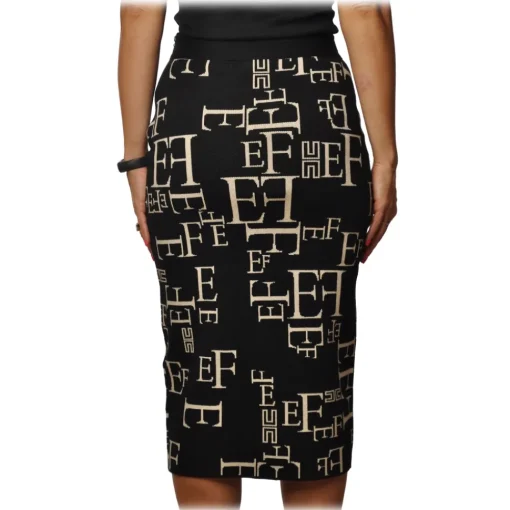 Elisabetta Franchi Skirts-- Skirt in Logo Fantasy - Black/White - Skirt - Made in Italy - Luxury Exclusive Collection - Avvenice