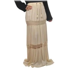 Elisabetta Franchi Skirts-- Skirt with Lace Trimmings - Cream - Skirt - Made in Italy - Luxury Exclusive Collection - Avvenice