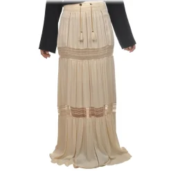 Elisabetta Franchi Skirts-- Skirt with Lace Trimmings - Cream - Skirt - Made in Italy - Luxury Exclusive Collection - Avvenice