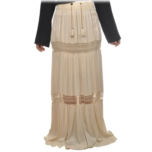 Elisabetta Franchi Skirts-- Skirt with Lace Trimmings - Cream - Skirt - Made in Italy - Luxury Exclusive Collection - Avvenice