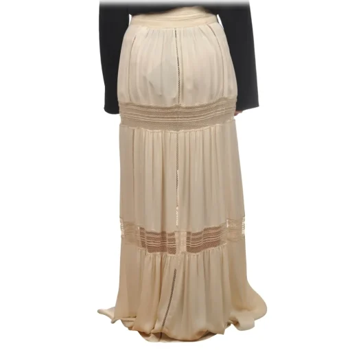 Elisabetta Franchi Skirts-- Skirt with Lace Trimmings - Cream - Skirt - Made in Italy - Luxury Exclusive Collection - Avvenice