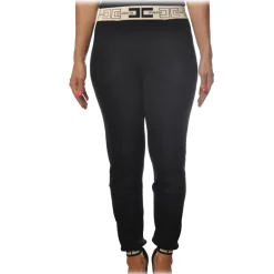Elisabetta Franchi Trousers-- Sporty Trousers with Logoed Elastic - Black - Trousers - Made in Italy - Luxury Exclusive Collection - Avvenice