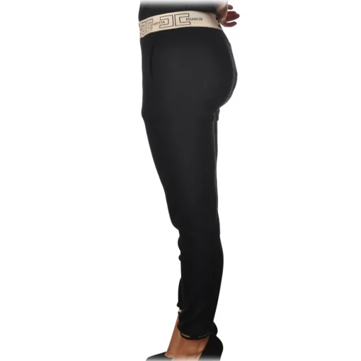 Elisabetta Franchi Trousers-- Sporty Trousers with Logoed Elastic - Black - Trousers - Made in Italy - Luxury Exclusive Collection - Avvenice