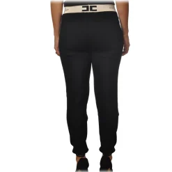 Elisabetta Franchi Trousers-- Sporty Trousers with Logoed Elastic - Black - Trousers - Made in Italy - Luxury Exclusive Collection - Avvenice