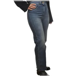 Elisabetta Franchi Trousers-- Straight Leg Palazzo Jeans - Blue - Trousers - Made in Italy - Luxury Exclusive Collection - Avvenice