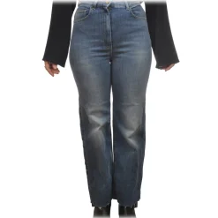 Elisabetta Franchi Trousers-- Straight Leg Palazzo Jeans - Blue - Trousers - Made in Italy - Luxury Exclusive Collection - Avvenice