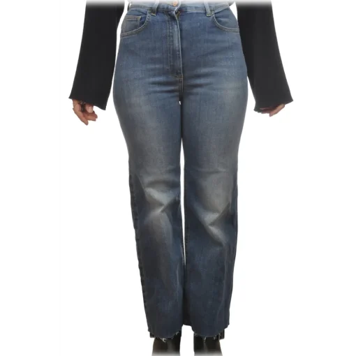 Elisabetta Franchi Trousers-- Straight Leg Palazzo Jeans - Blue - Trousers - Made in Italy - Luxury Exclusive Collection - Avvenice