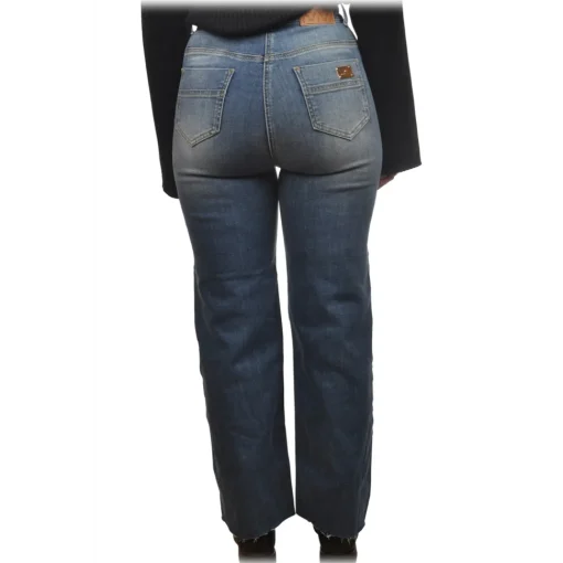 Elisabetta Franchi Trousers-- Straight Leg Palazzo Jeans - Blue - Trousers - Made in Italy - Luxury Exclusive Collection - Avvenice