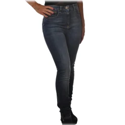 Elisabetta Franchi Trousers-- Tapered Leg Jeans - Blue Vintage - Trousers - Made in Italy - Luxury Exclusive Collection - Avvenice