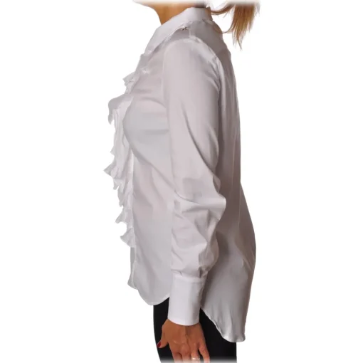 Elisabetta Franchi Shirts-- Tight Shirt with Ruffles - White - Shirt - Made in Italy - Luxury Exclusive Collection - Avvenice