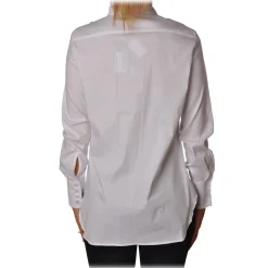 Elisabetta Franchi Shirts-- Tight Shirt with Ruffles - White - Shirt - Made in Italy - Luxury Exclusive Collection - Avvenice